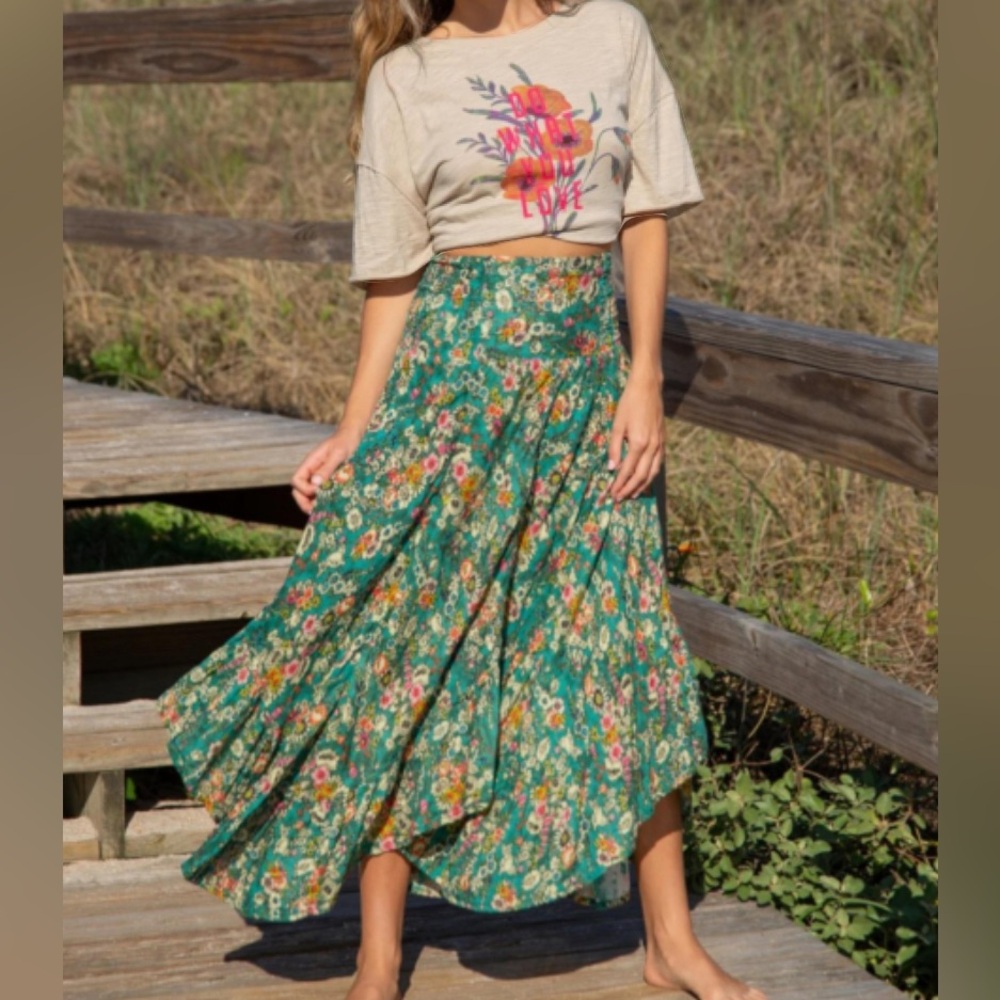 Natural Life Feelin’ Alive Convertible Skirt Turquoise Floral